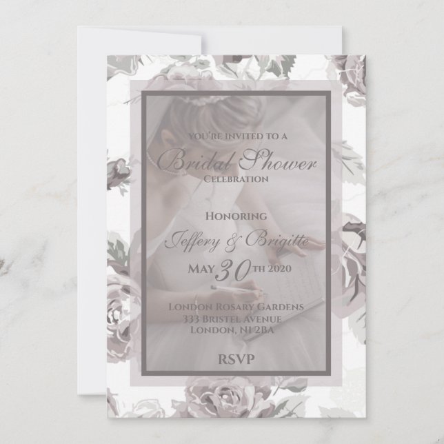 Dusty rose pink bridal shower announcement (Front)