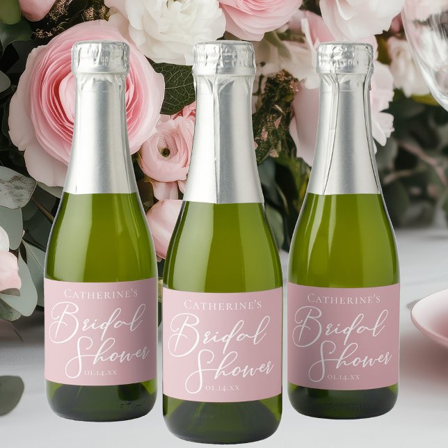 Dusty Rose Pink Bridal Shower Personalized Mini Sparkling Wine Label (Creator Uploaded)