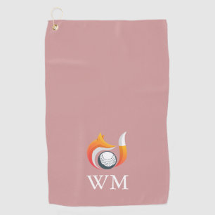 Dusty Rose PInk Custom Monogram Fox And Ball Golf Towel