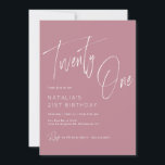 Dusty Rose Pink | Elegant Script 21st Birthday Invitation<br><div class="desc">Modern and feminine 21st birthday party invitations with brush script accents. White font on a contrasting muted pink background.</div>