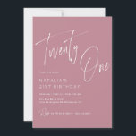 Dusty Rose Pink | Elegant Script 21st Birthday Invitation<br><div class="desc">Modern and feminine 21st birthday party invitations with brush script accents. White font on a contrasting muted pink background.</div>