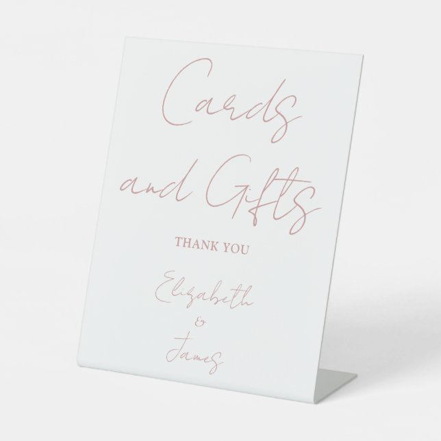 Dusty Rose Pink Elegant Script Cards And Gifts Pedestal Sign (Front)
