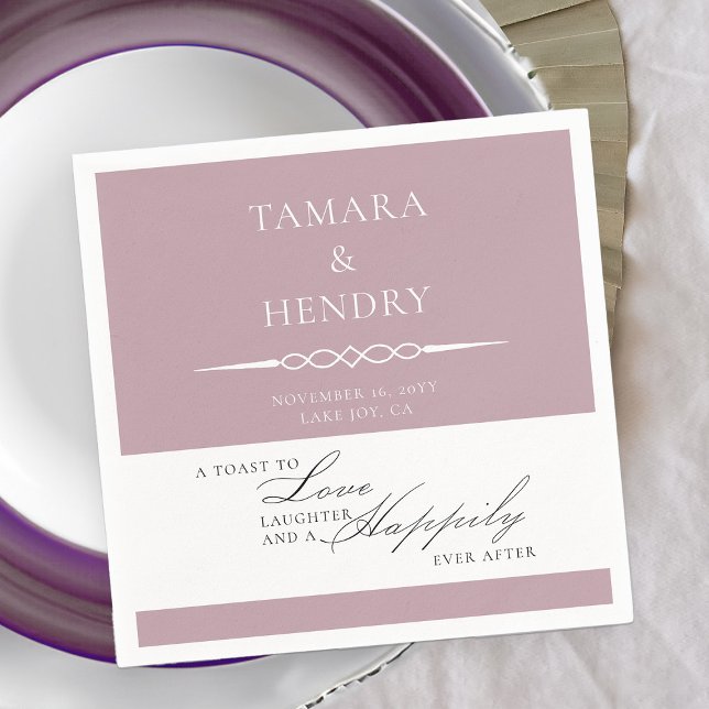 Dusty Rose Pink Elegant Wedding Toast Personalized Napkin (Wedding Toast cocktail napkins in dusty rose pink from my Wedding Colors collection)
