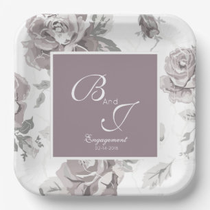 Dusty rose pink engagement  paper plate