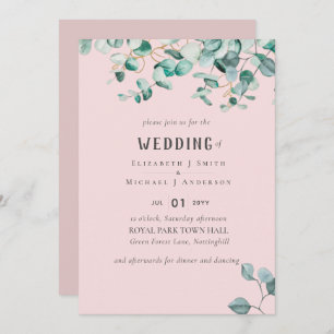 Dusty Rose Pink Eucalyptus WEDDING Invitation