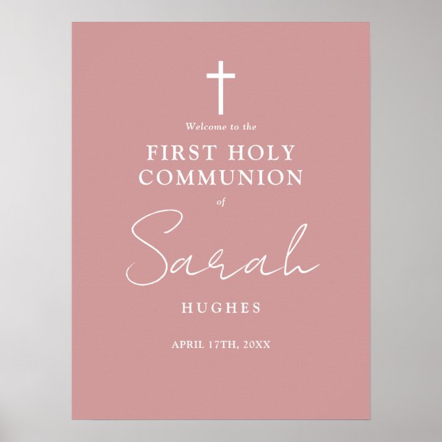 Dusty Rose Pink First Holy Communion Welcome Sign (Front)