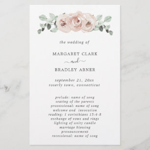Dusty Rose Pink Floral Budget Wedding Program