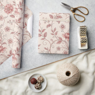 Dusty Rose Pink Floral French Toile Wrapping Paper