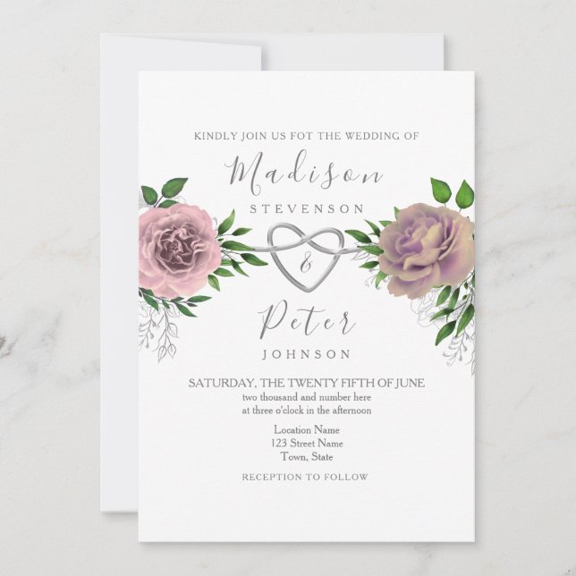 Dusty Rose Pink Floral Greenery Wedding Invitation (Front)