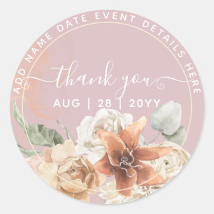 Dusty Rose Pink Floral Pampas Grass Boho Wedding Classic Round Sticker