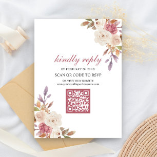 Dusty Rose Pink Floral QR Code RSVP Wedding Enclosure Card