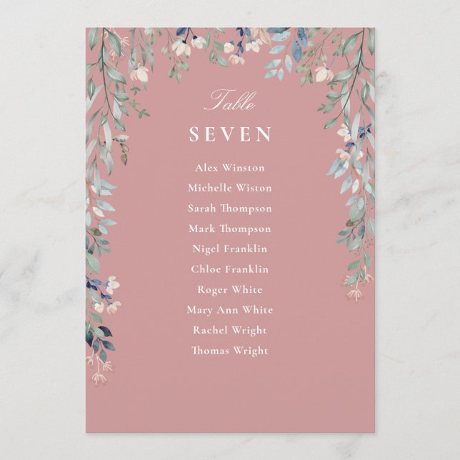 Dusty Rose Pink Floral Seating Plan Table Number (Front)