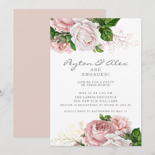 Dusty Rose Pink Floral White Engagement Party Invitation