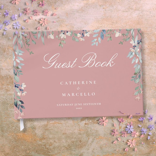 Dusty Rose Pink Floral Wildflowers Cascade Wedding Guest Book (Dusty Rose Pink Floral Wildflowers Cascade Wedding Guest Book)