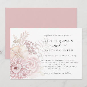 Dusty Rose Pink Florals Wedding Invitation