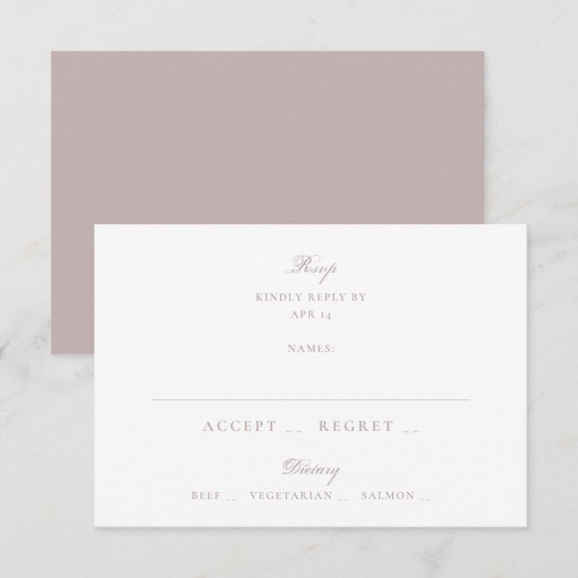 Dusty Rose Pink Formal Classic Elegant Wedding RSVP Card (Front/Back)