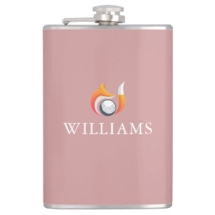 Dusty Rose Pink Fox And Golf Ball Custom Name Hip Flask