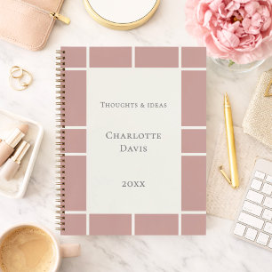 Dusty rose pink ivory grid business notebook