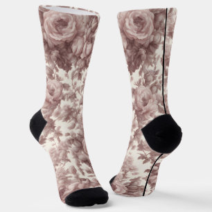 Dusty Rose Pink Marble Toile Crew Socks