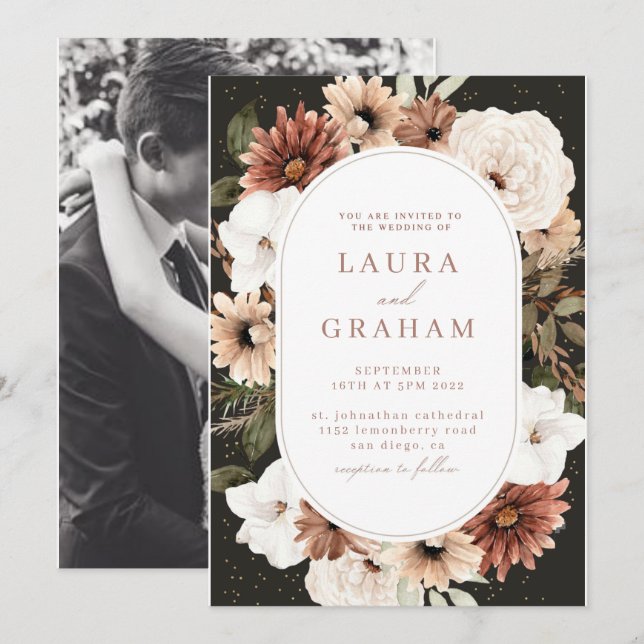 Dusty Rose Pink Mauve Gold Greenery Floral Wedding Invitation (Front/Back)