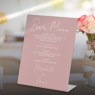 Dusty Rose Pink Minimalist Script Bar Menu Pedestal Sign