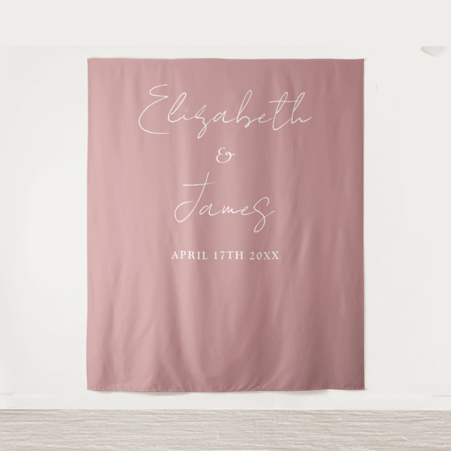 Dusty Rose Pink Minimalist Wedding Photo Backdrop Tapestry (Front)