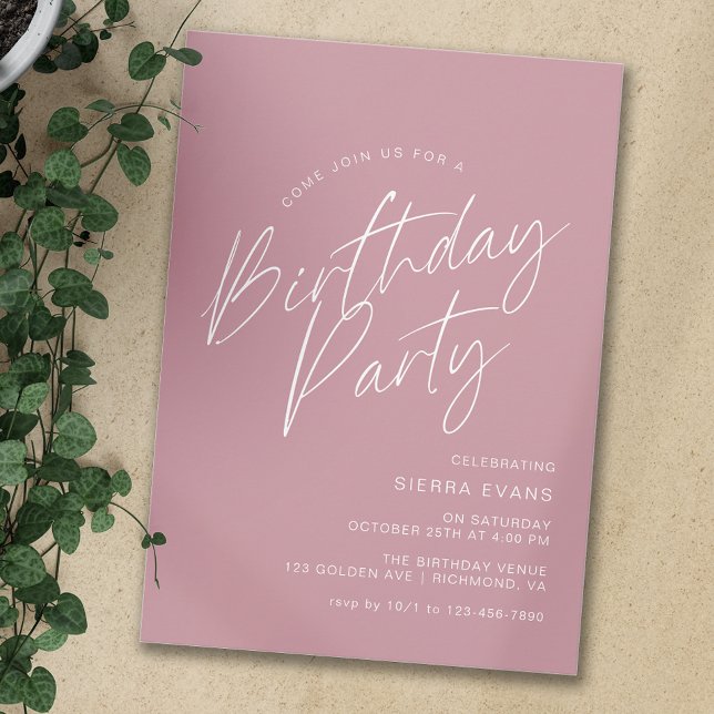 Dusty Rose Pink | Modern Elegant Women's Birthday Invitation (Creator Uploaded)