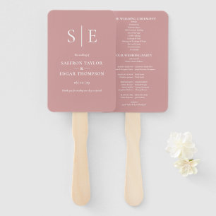 Dusty Rose Pink Monogram Wedding Program Hand Fan