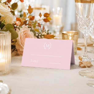 Dusty rose pink monogrammed wreath place card