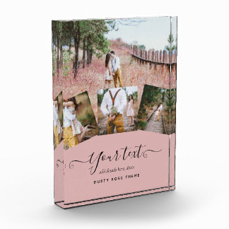 Dusty Rose Pink Newlyweds Wedding PHOTO Gift Block