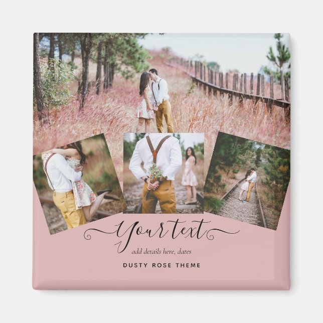 Dusty Rose Pink Newlyweds Wedding PHOTO Gift Magnet (Front)