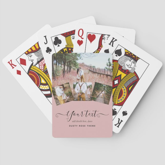 Dusty Rose Pink Newlyweds Wedding PHOTO Gift Playing Cards (Back)