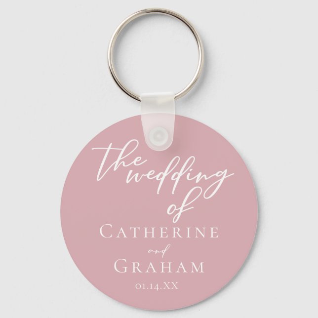 Dusty Rose Pink Personalized Wedding Keychain (Front)