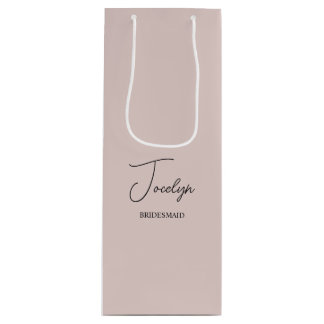 Dusty Rose Pink Personalized Wedding Party Favour Wine Gift Bag