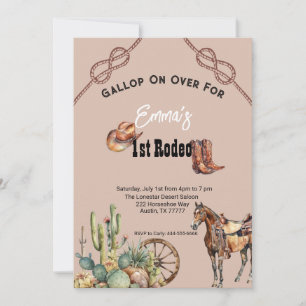 Dusty Rose Pink Rodeo Western Cowgirl 1st Birthday Invitation