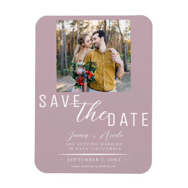 Dusty Rose Pink Save the Date Photo Wedding Magnet (Vertical)