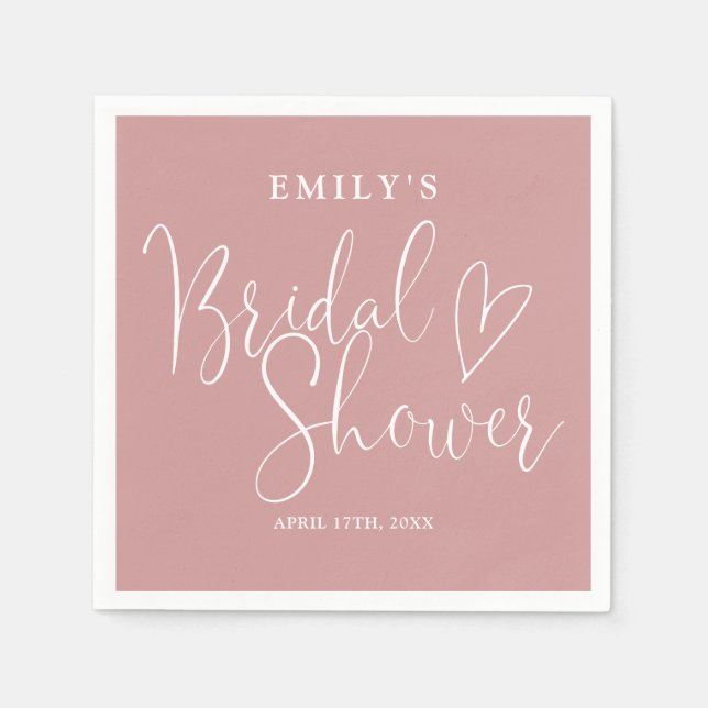 Dusty Rose Pink Script Calligraphy Bridal Shower Napkin (Front)