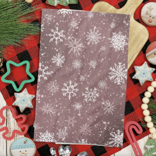 Dusty Rose Pink Snowflakes Elegant Winter Holiday Kitchen Towel
