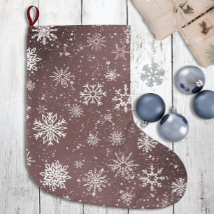 Dusty Rose Pink Snowflakes Elegant Winter Holiday Large Christmas Stocking