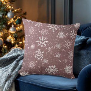Dusty Rose Pink Snowflakes Elegant Winter Holiday Throw Pillow