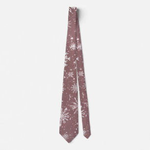 Dusty Rose Pink Snowflakes Elegant Winter Holiday Tie