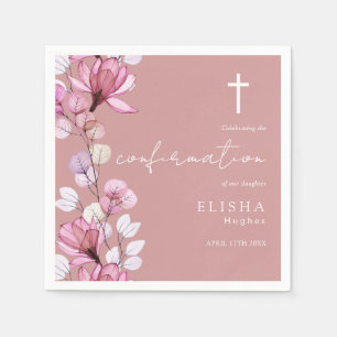 Dusty Rose Pink Transparent Floral Confirmation Napkin