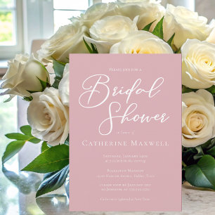 Dusty Rose Pink Typography Bridal Shower Invitation