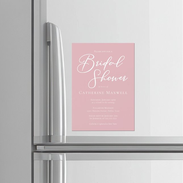 Dusty Rose Pink Typography Bridal Shower Magnetic Invitation (Creator Uploaded)
