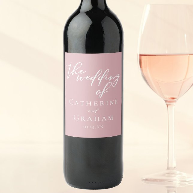 Dusty Rose Pink Typography Custom Wedding Wine Label (Creator Uploaded)