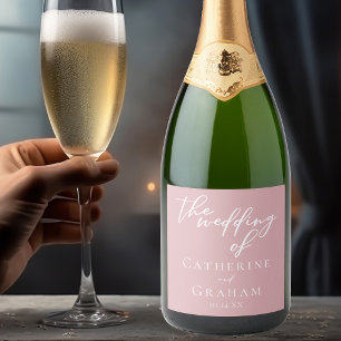 Dusty Rose Pink Typography Romantic Wedding Sparkling Wine Label