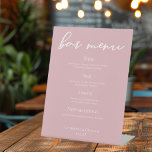 Dusty Rose Pink Typography Wedding Bar Menu Pedestal Sign<br><div class="desc">This dusty rose pink wedding bar menu pedestal sign features delicate white typography for a romantic afternoon ceremony for a feminine bride who likes soft colours and minimal script design. Soft pastel pink drinks list.</div>