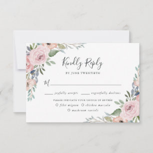 Dusty Rose Pink Watercolor Floral Meal Choice RSVP Card