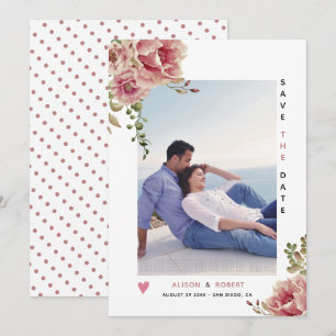 Dusty rose pink watercolor flowers photo save the date