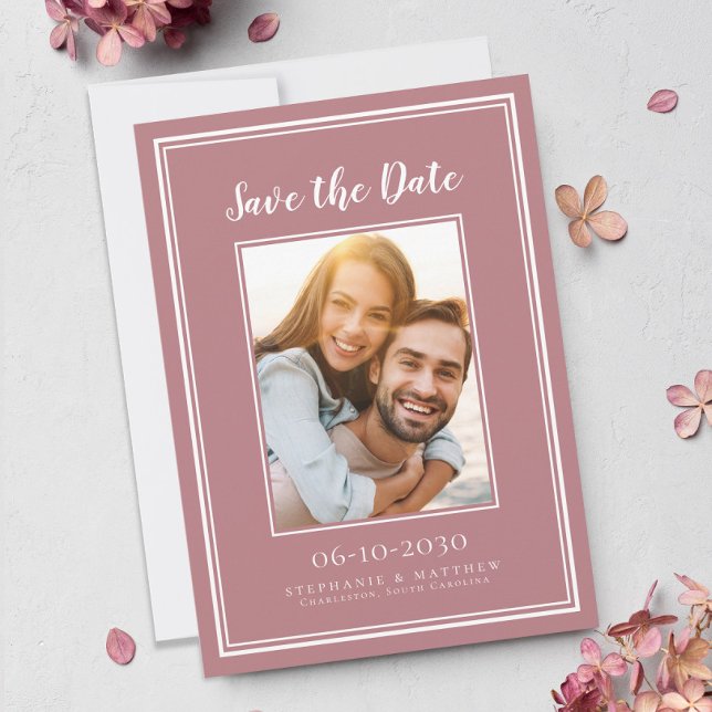 Dusty Rose Pink Wedding Engagement Picture Save The Date (Dusty Rose Pink Wedding Engagement Picture Save The Date)